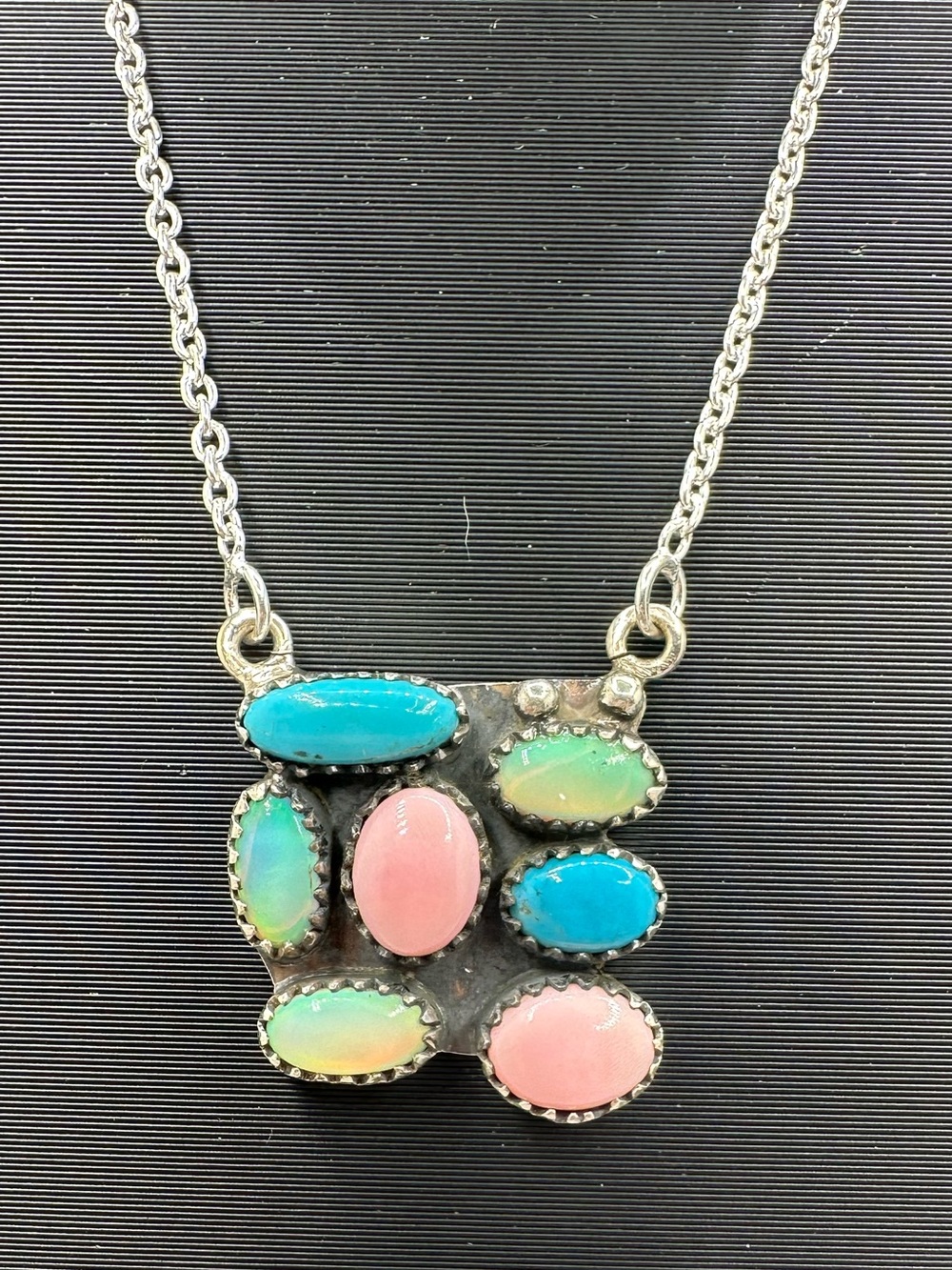 Pink Conch Opal Turquoise Sterling Silver 925 Pendant Necklace